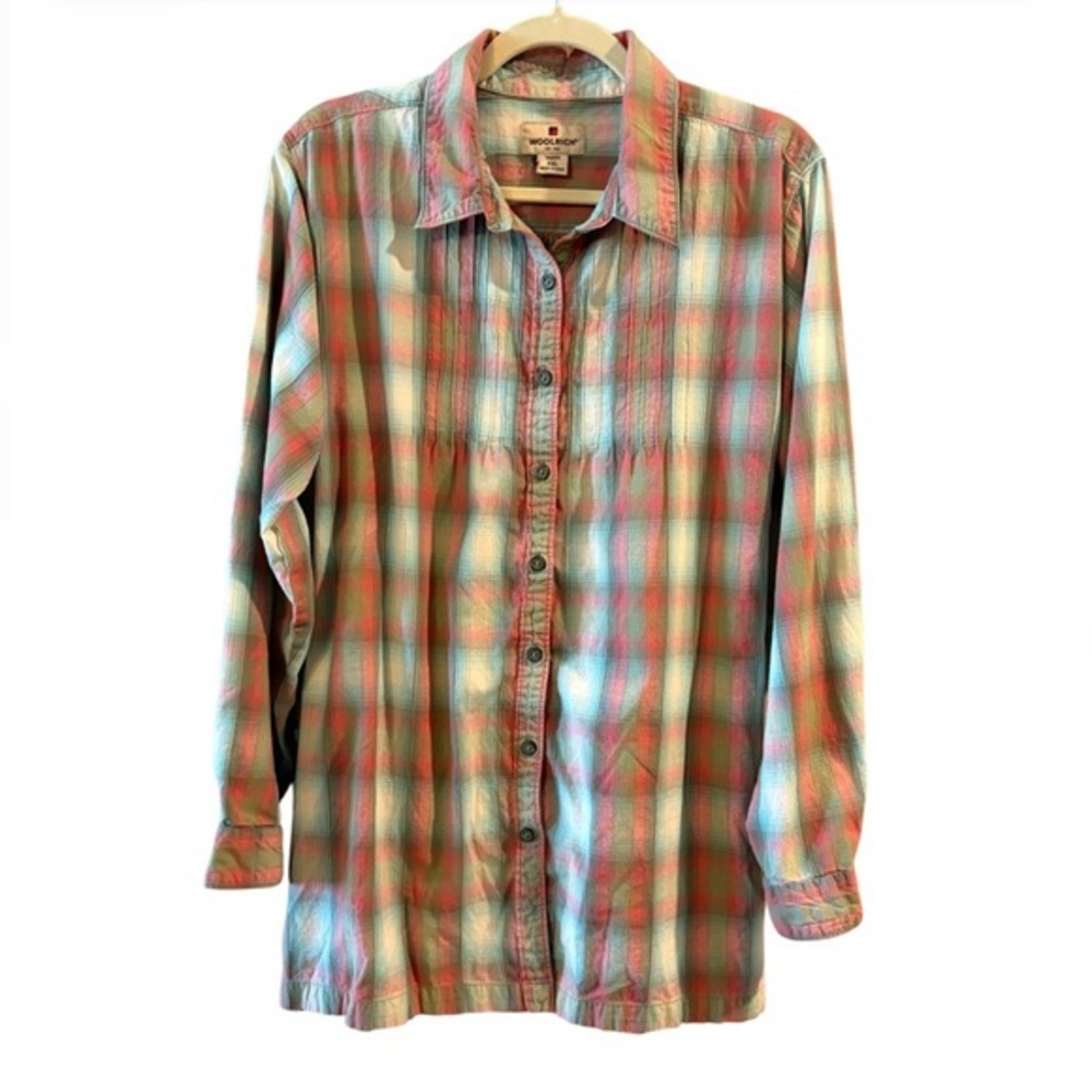 Woolrich Plaid Button Up Shirt Pastel Casual Lightweight Tie Back Tunic Top XXL
